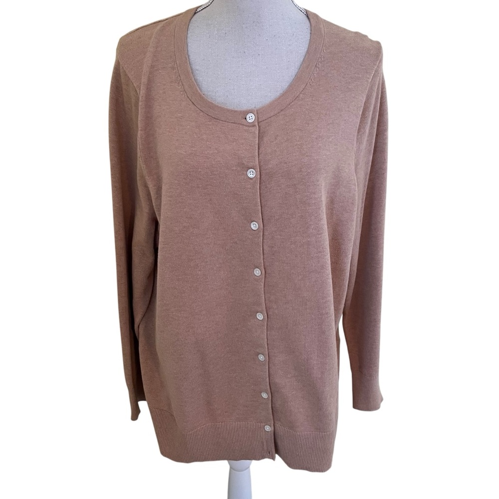 Lands' End Tan Cotton Blend Cardigan Sweater 1X